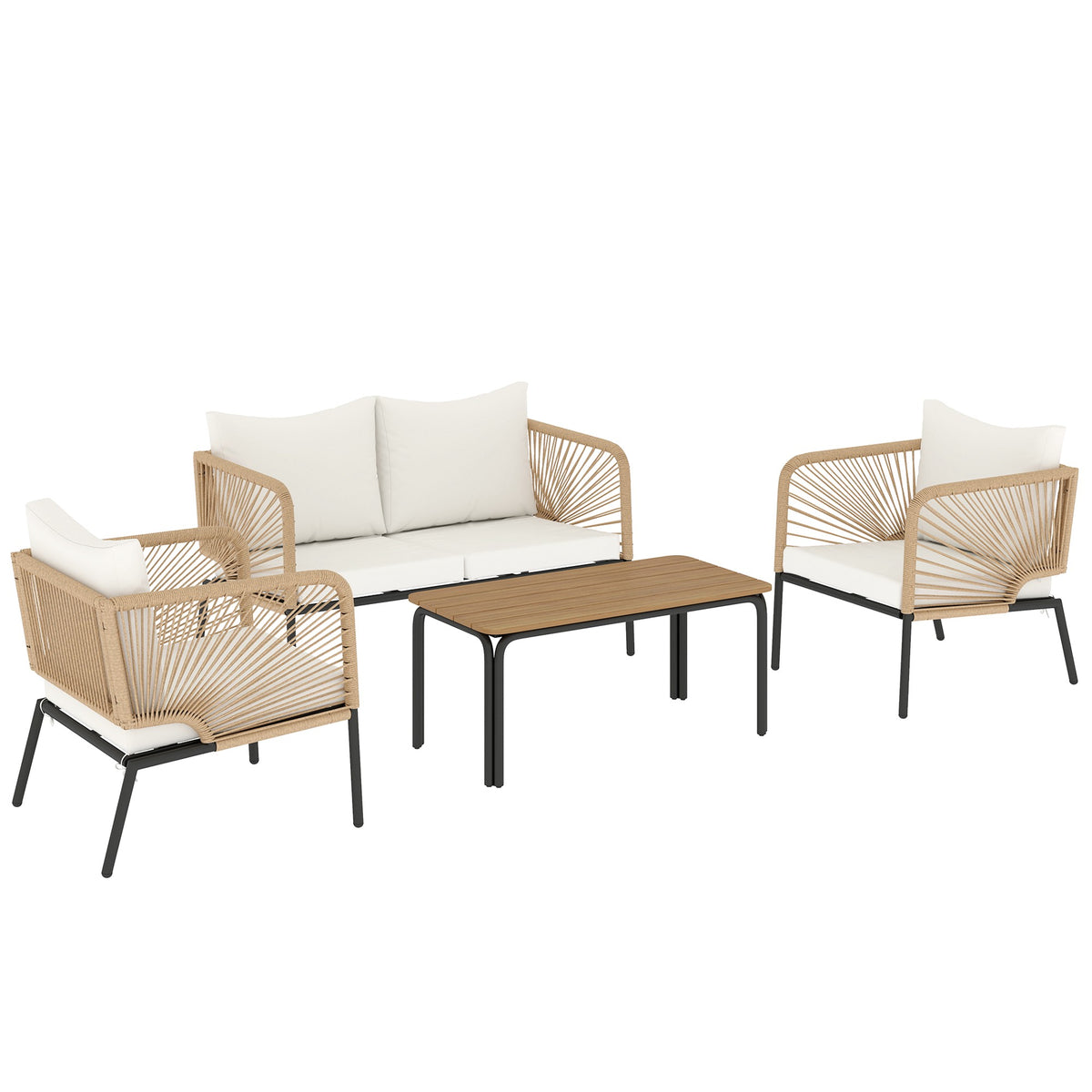 4-Piece Outdoor Furniture Set, Metal & PE Rattan, White