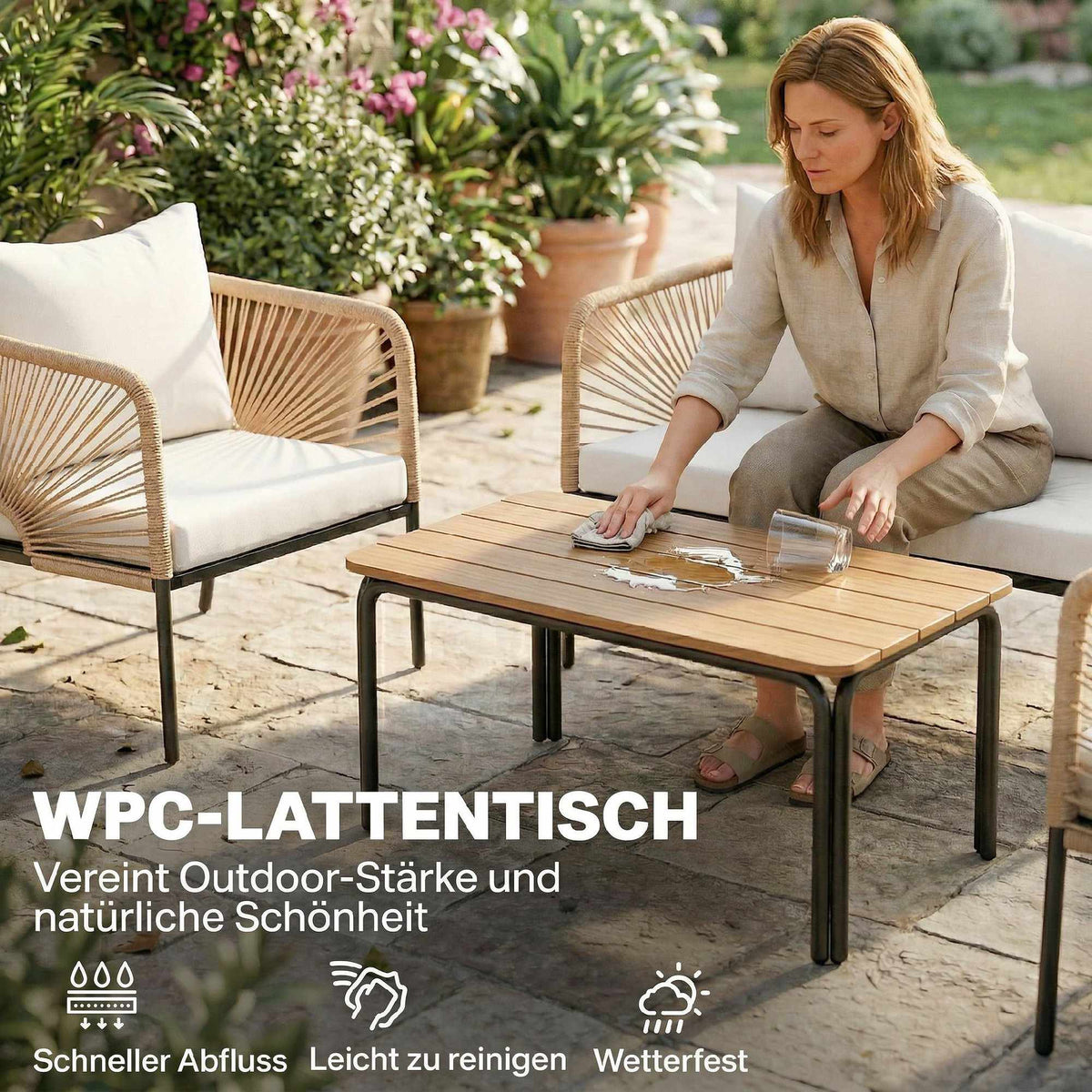 4-Piece Outdoor Furniture Set, Metal & PE Rattan, White