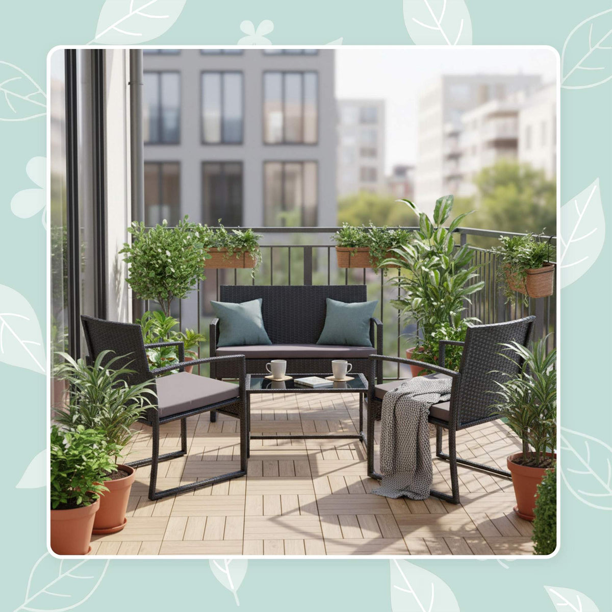 4-Piece Outdoor Rattan Furniture Set with Cushions