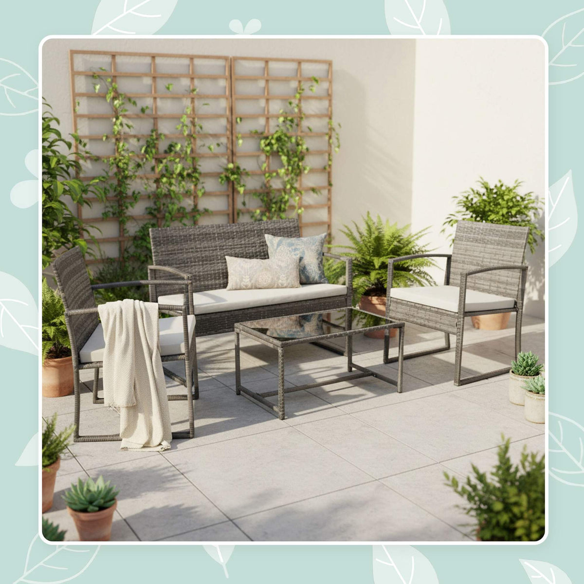 4-Piece Outdoor Rattan Furniture Set with Cushions