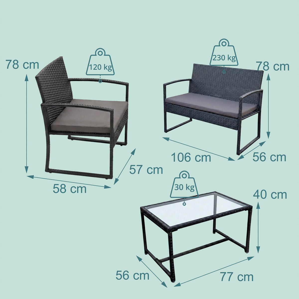 4-Piece Outdoor Rattan Furniture Set with Cushions