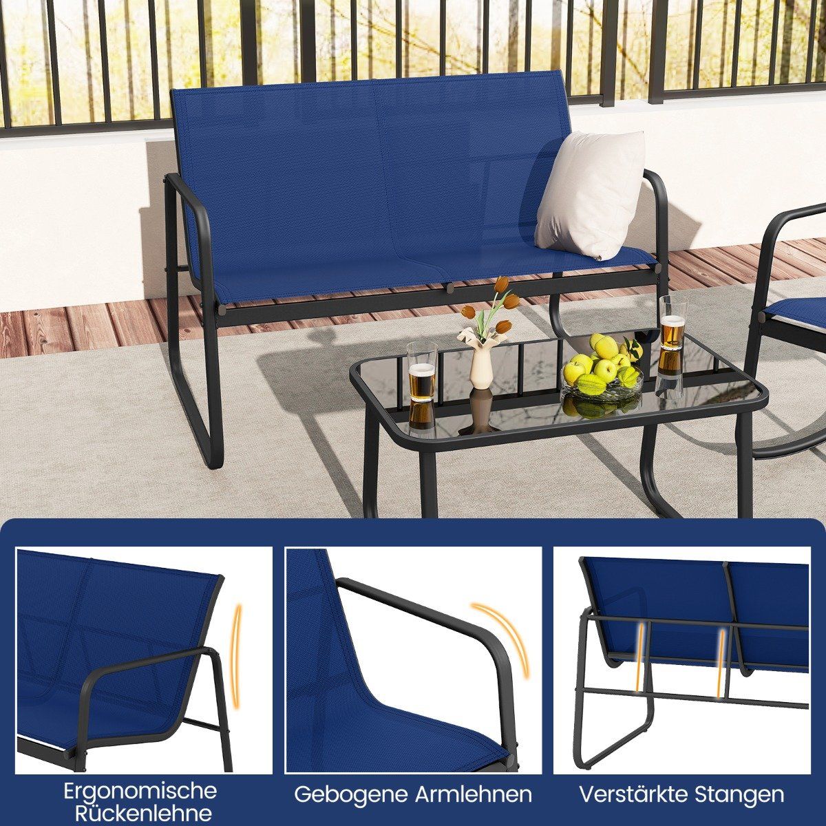 4-Piece Patio Furniture Set with Rocking Chairs, Blue
