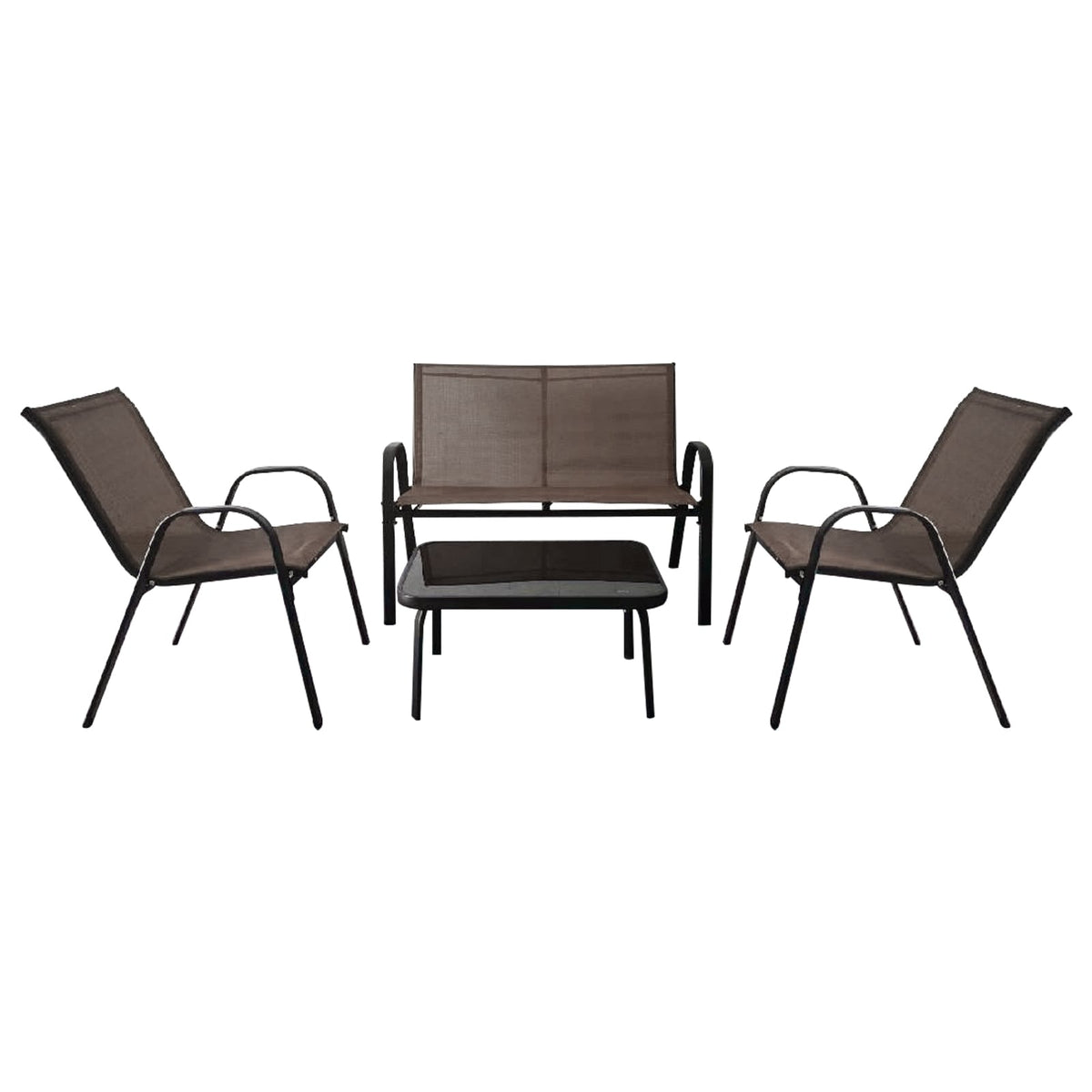 4-Piece Patio Set with Metal Frame & Glass Table