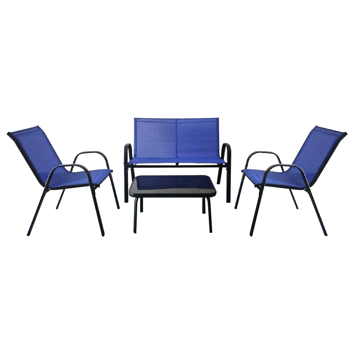 4-Piece Patio Set with Metal Frame & Glass Tabletop