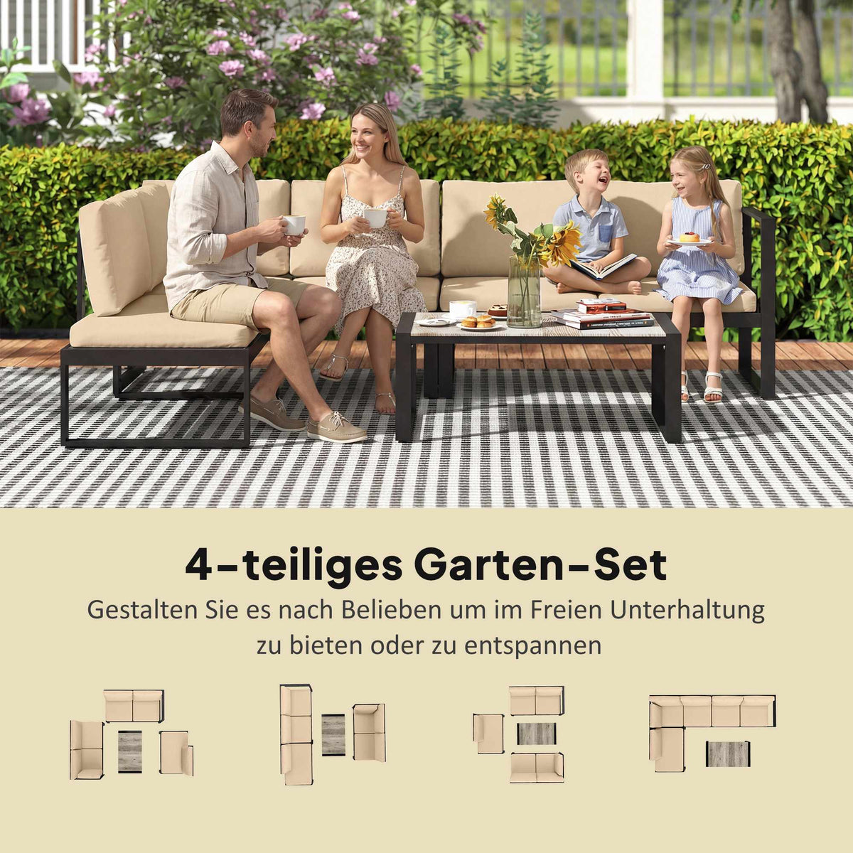 4-Piece Patio Sofa Set with Cushions and Table