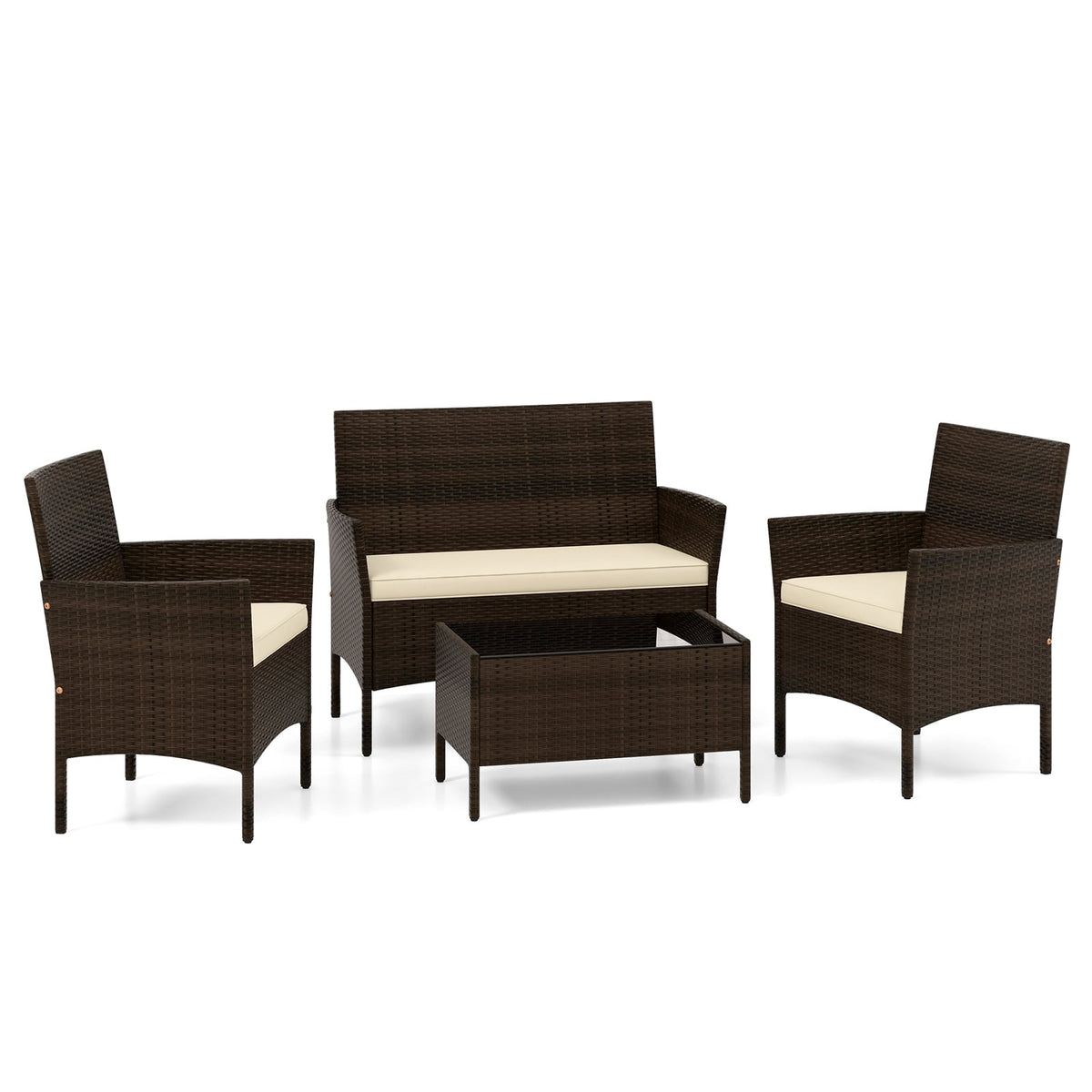 4-Piece Rattan Garden Furniture Set with Cushions