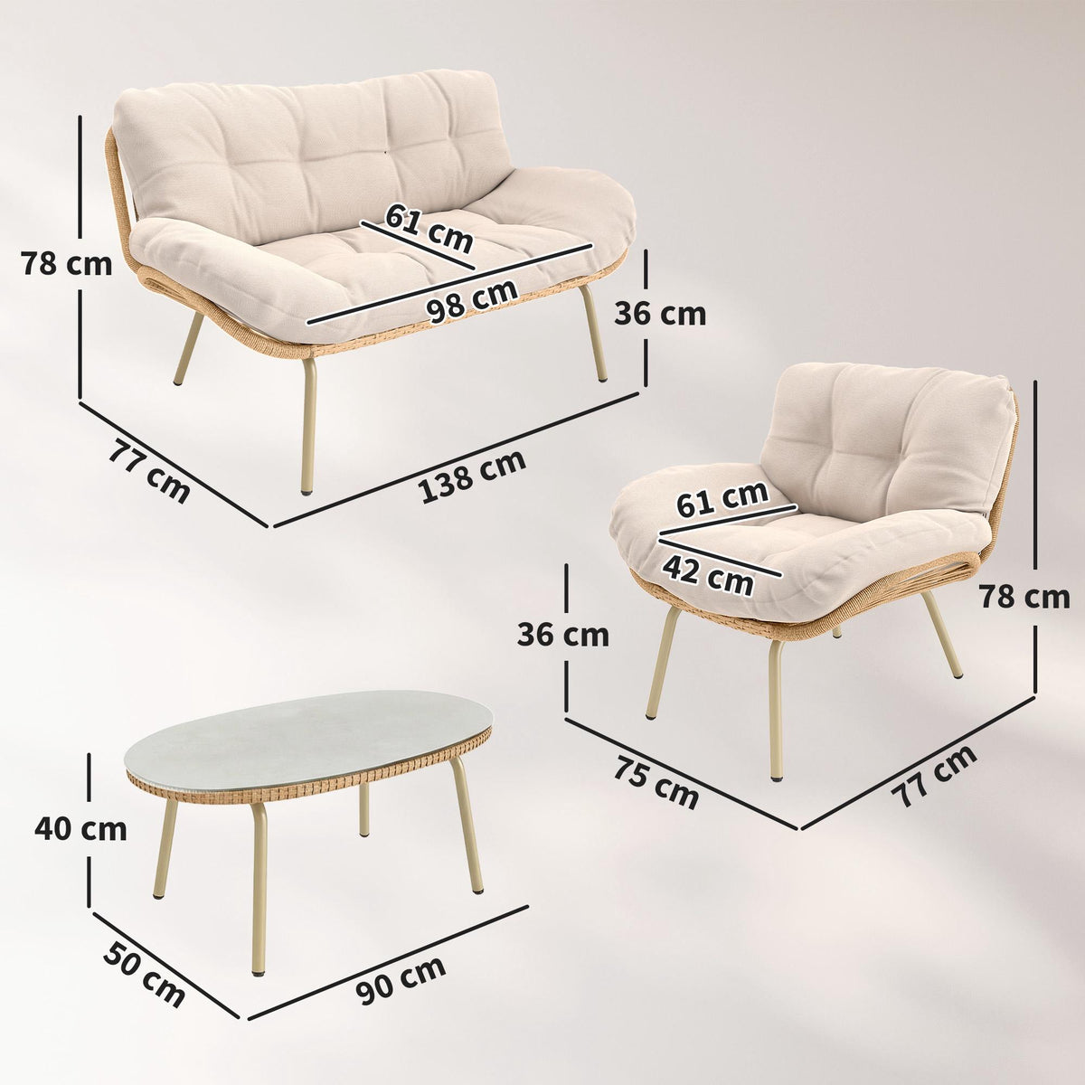 4-Piece Rattan Garden Furniture Set with Cushions
