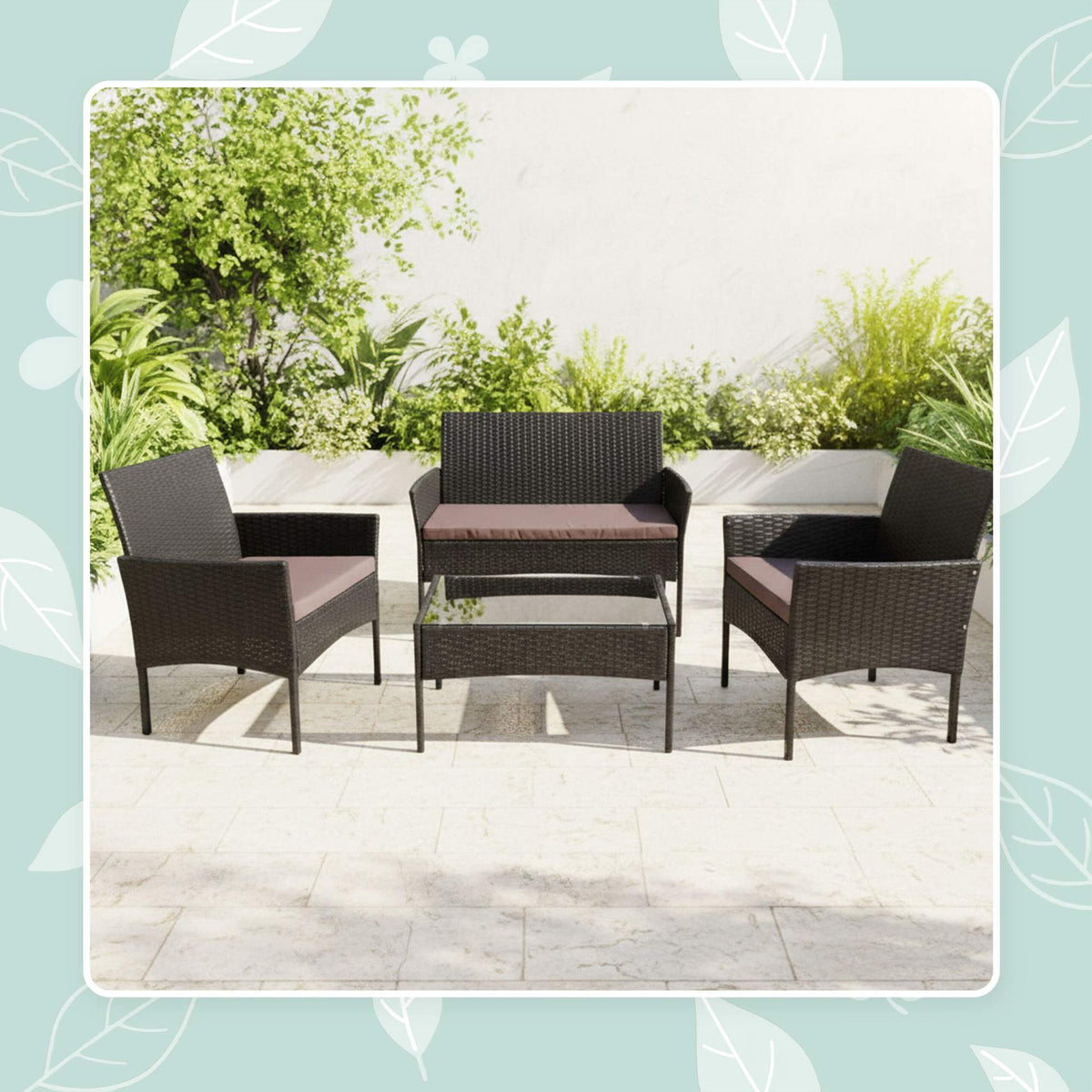 4-Piece Rattan Garden Furniture Set with Cushions