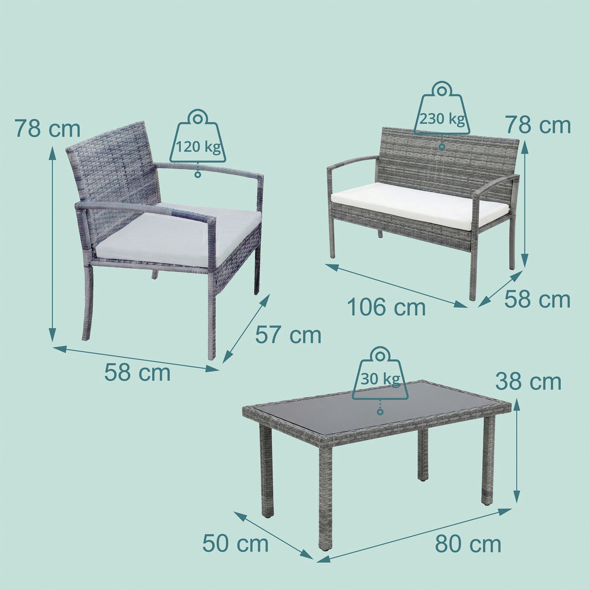 4-Piece Rattan Garden Furniture Set with Cushions