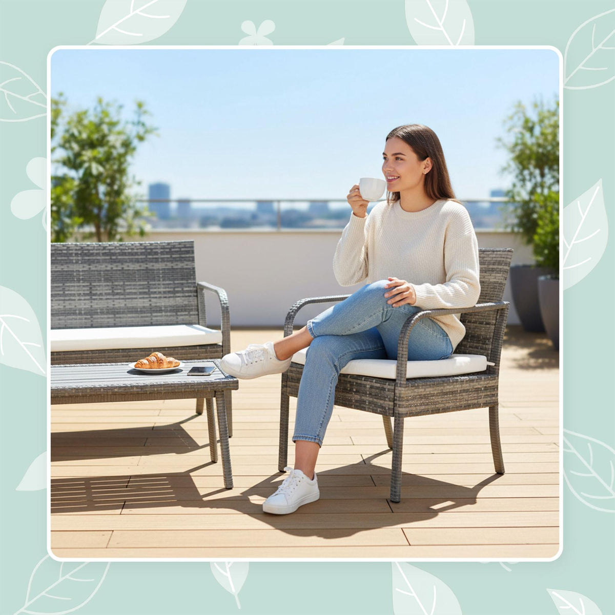 4-Piece Rattan Garden Set with Cushions