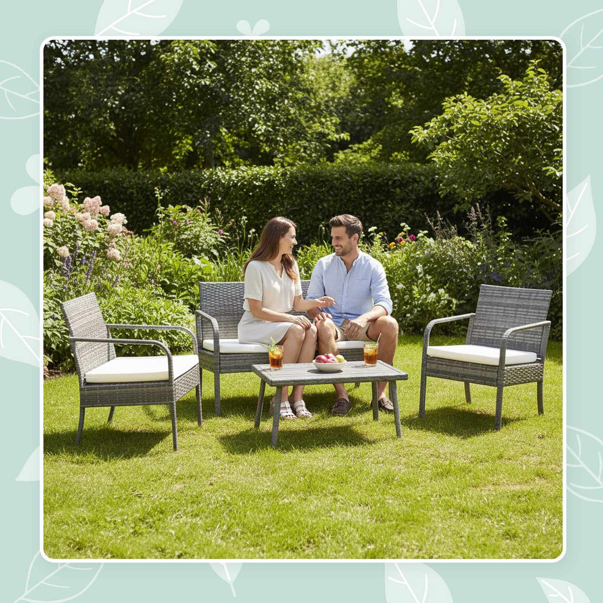 4-Piece Rattan Garden Set with Cushions