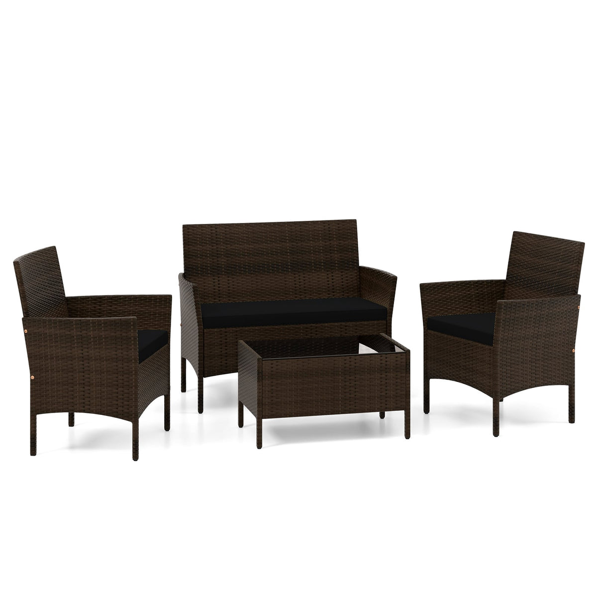 4-Piece Rattan Outdoor Furniture Set with Cushions