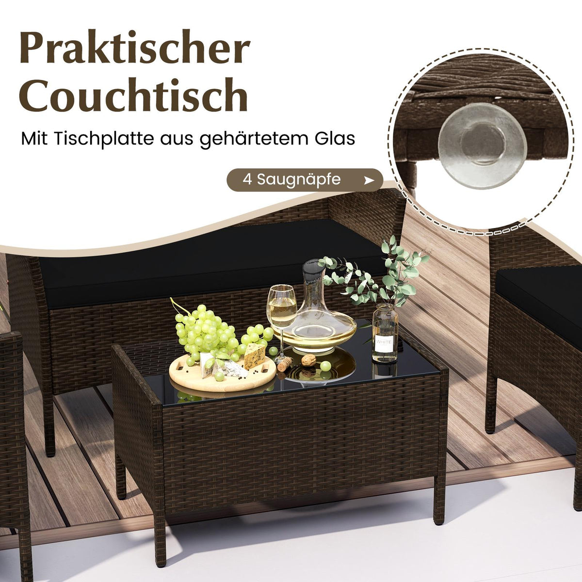 4-Piece Rattan Outdoor Furniture Set with Cushions