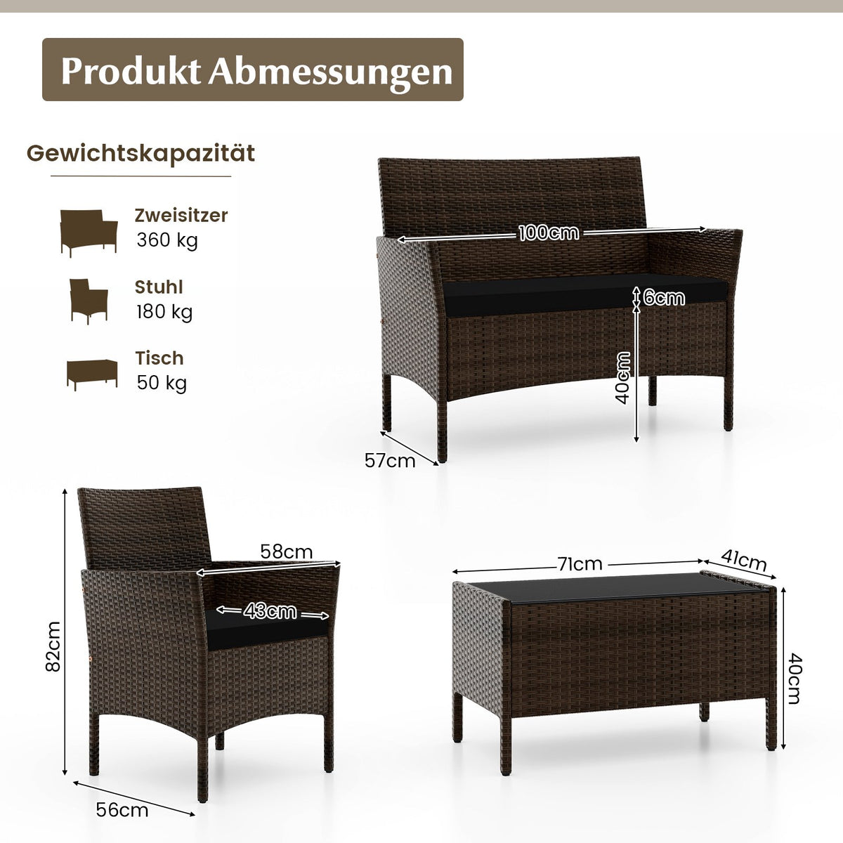 4-Piece Rattan Outdoor Furniture Set with Cushions