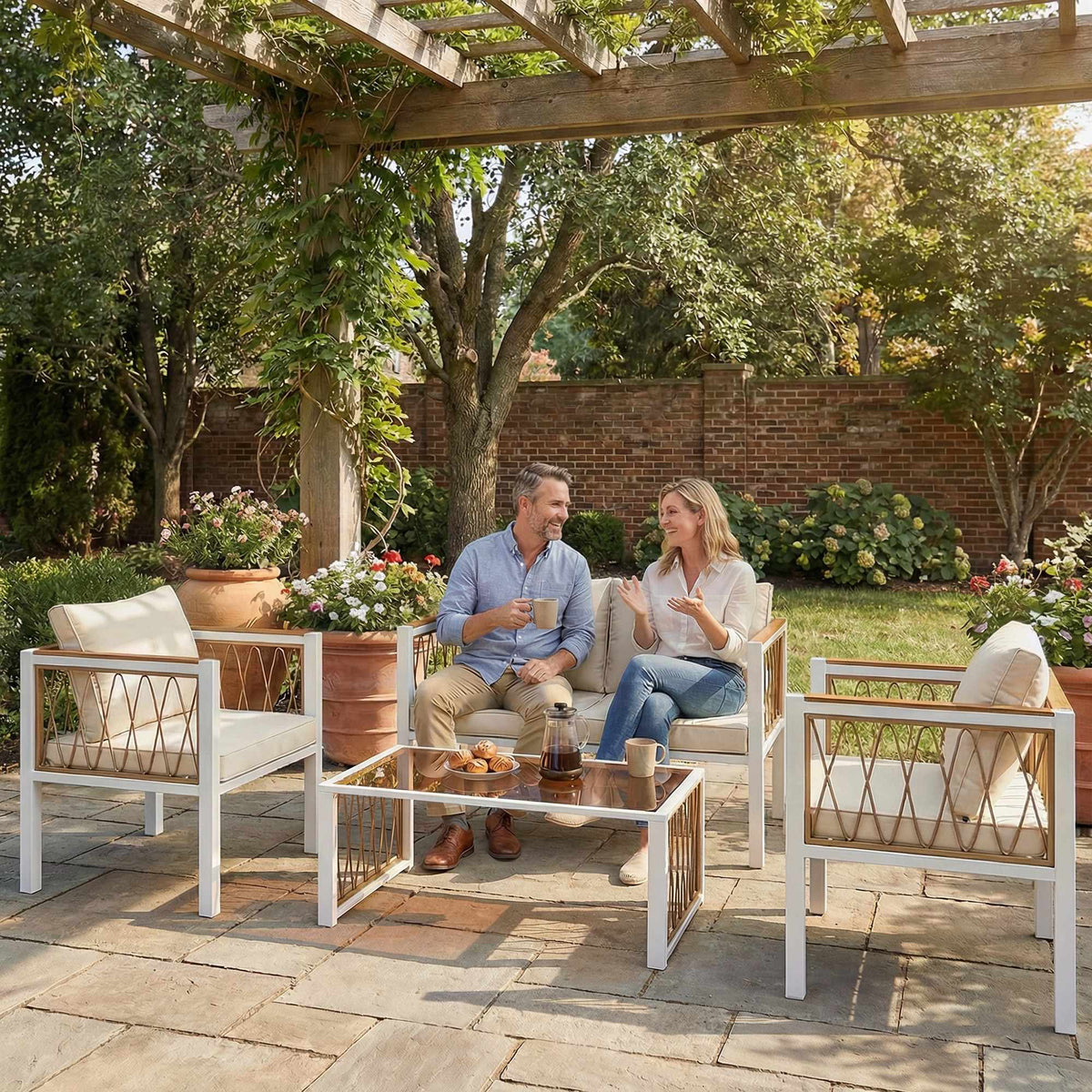 4-Piece Rattan Outdoor Lounge Set with Cushions