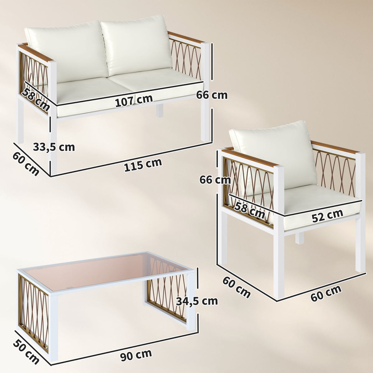 4-Piece Rattan Outdoor Lounge Set with Cushions