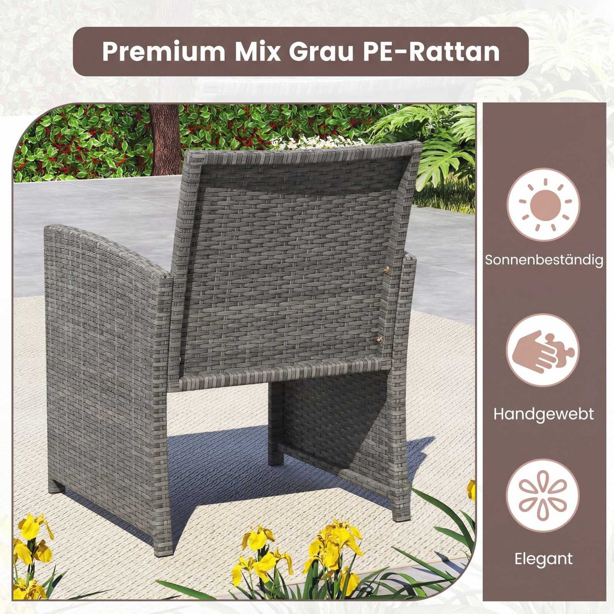 4-Piece Rattan Outdoor Sofa Set with Glass Table, Grey