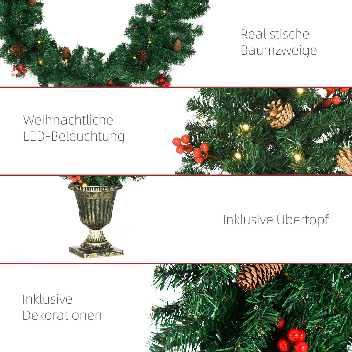 4-Piece Set Of Christmas Decorations, Front Door Decoration, Christmas Set With Led Lighting Including 2 Christmas Trees, 1 Christmas Wreath, 1 Christmas Garland