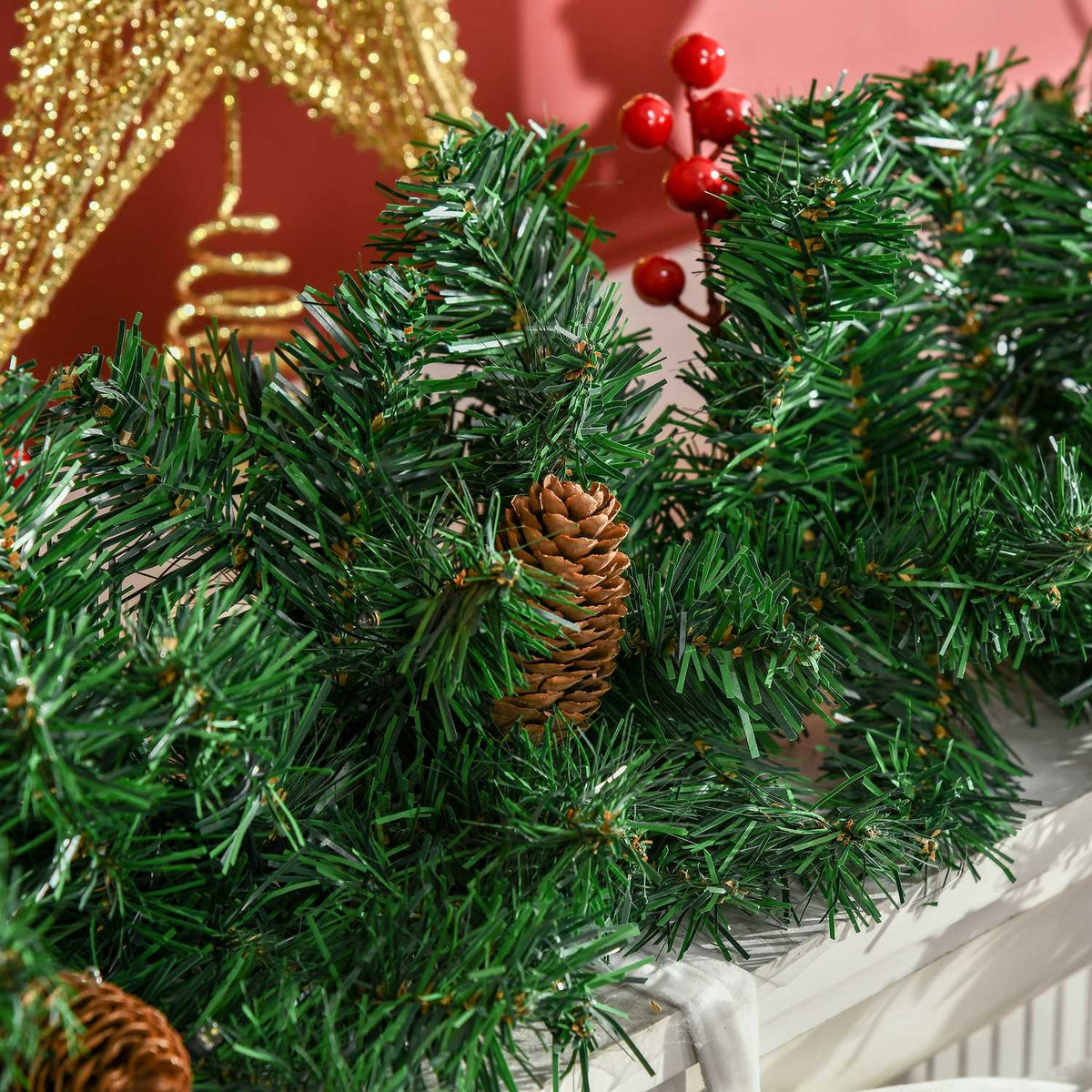 4-Piece Set Of Christmas Decorations, Front Door Decoration, Christmas Set With Led Lighting Including 2 Christmas Trees, 1 Christmas Wreath, 1 Christmas Garland
