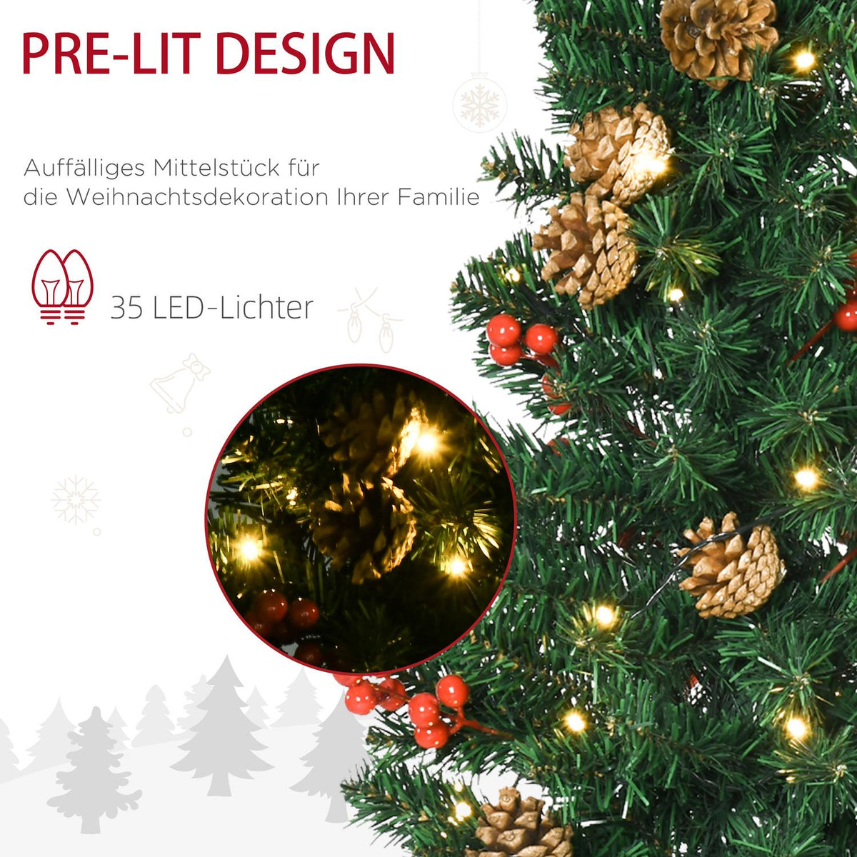 4-Piece Set Of Christmas Decorations, Front Door Decoration, Christmas Set With Led Lighting Including 2 Christmas Trees, 1 Christmas Wreath, 1 Christmas Garland