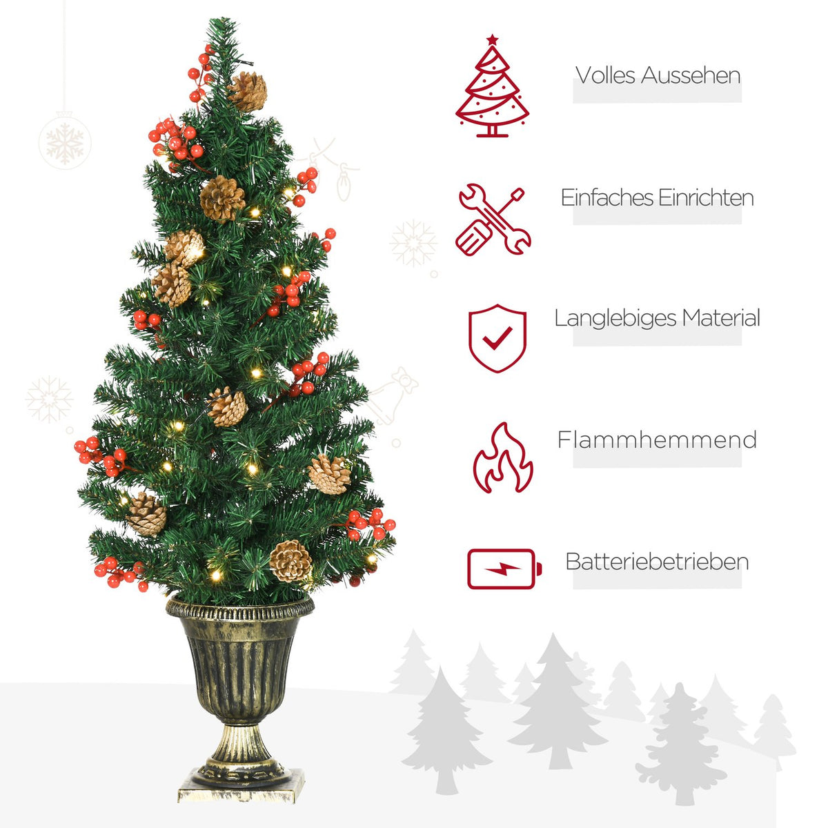 4-Piece Set Of Christmas Decorations, Front Door Decoration, Christmas Set With Led Lighting Including 2 Christmas Trees, 1 Christmas Wreath, 1 Christmas Garland
