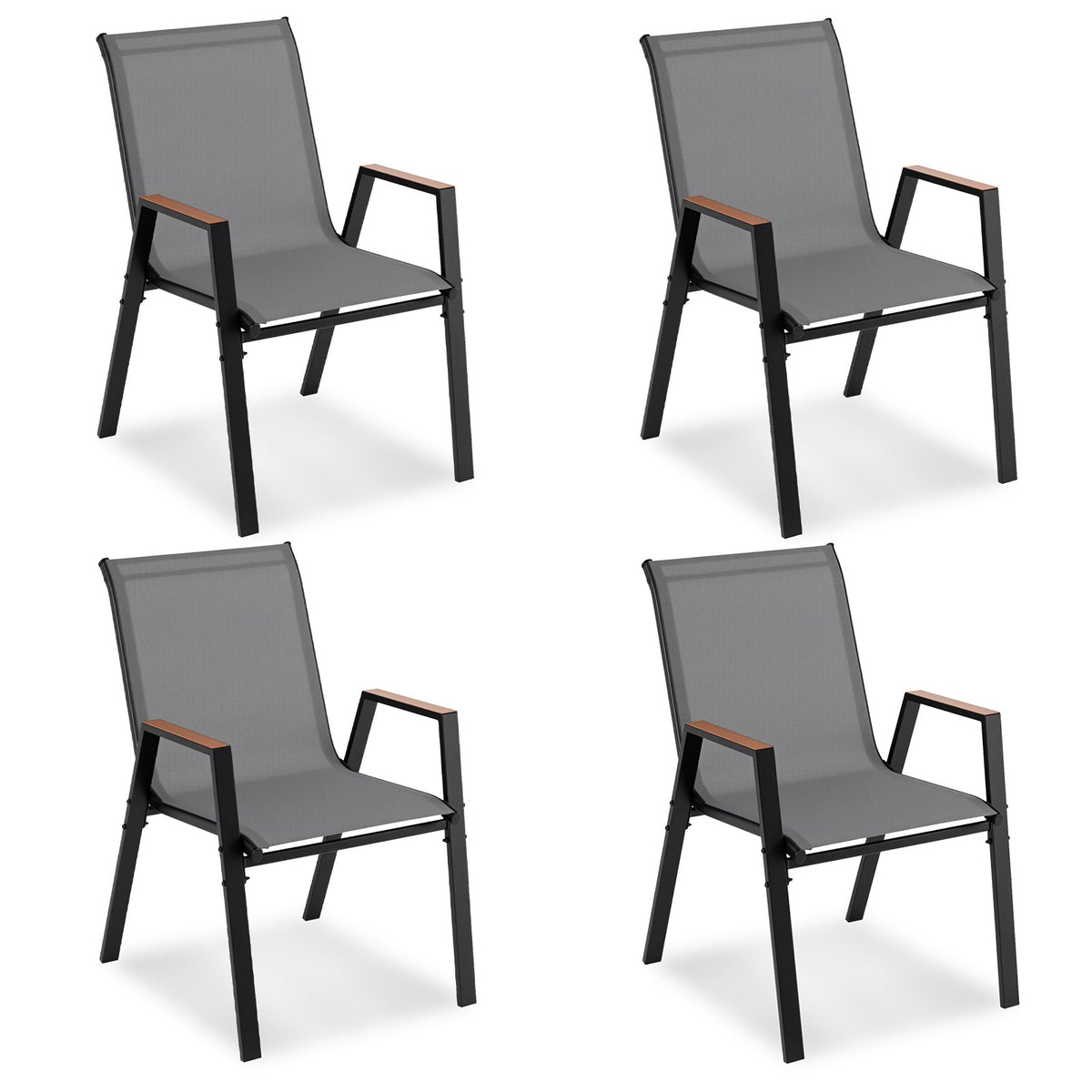 4-Piece Stackable Garden Chairs, Breathable Teslin Fabric