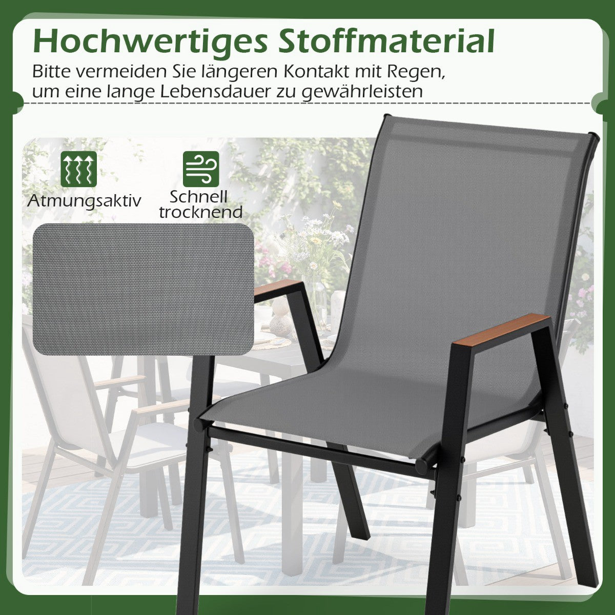 4-Piece Stackable Garden Chairs, Breathable Teslin Fabric