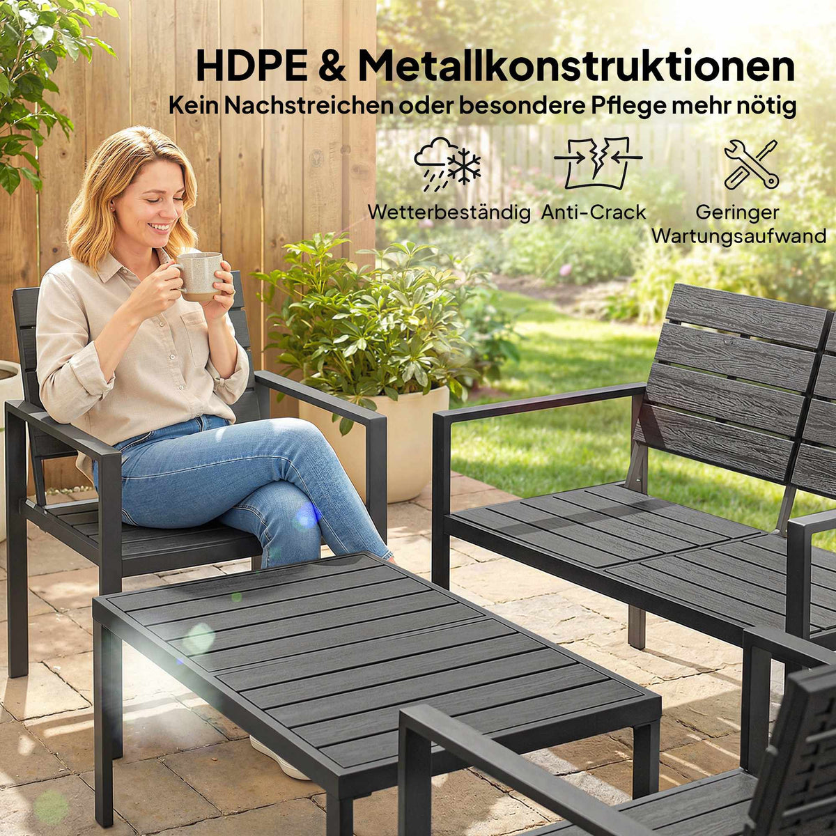 4-Piece Weatherproof HDPE Patio Furniture Set