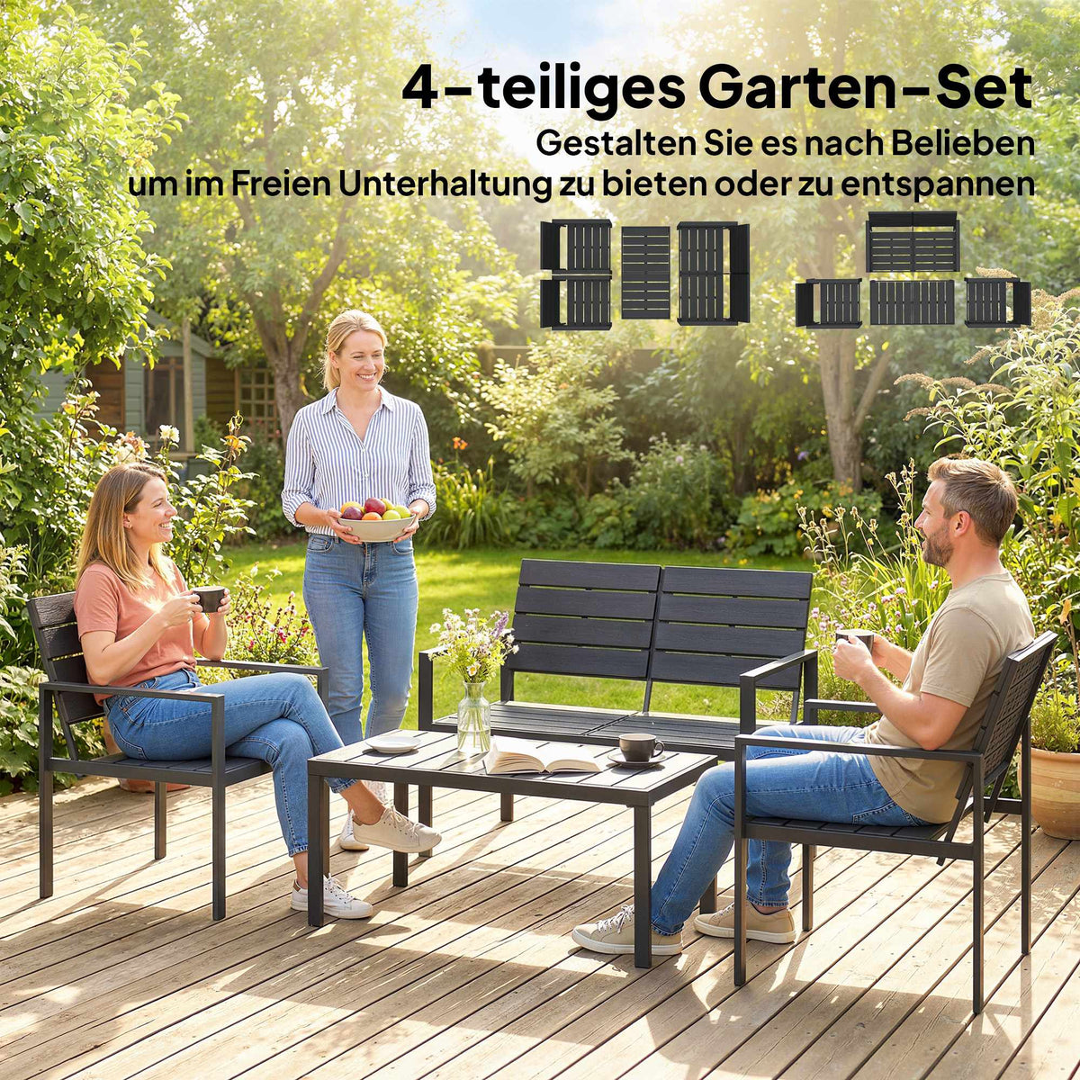 4-Piece Weatherproof HDPE Patio Furniture Set
