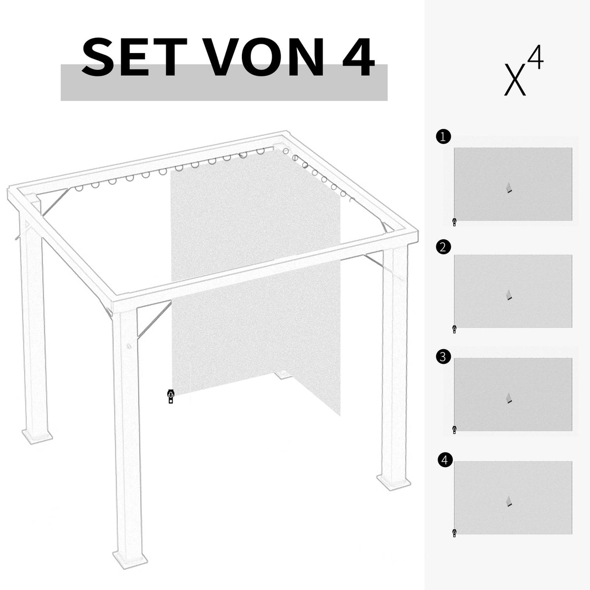 4 Side Panels For 3X4 M Gazebo With Hooks Side Walls For Garden Gazebo Party Tent Polyester Light Gray 352 X 205 Cm