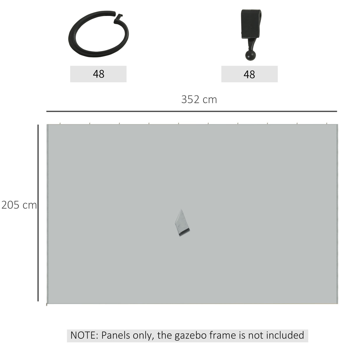 4 Side Panels For 3X4 M Gazebo With Hooks Side Walls For Garden Gazebo Party Tent Polyester Light Gray 352 X 205 Cm