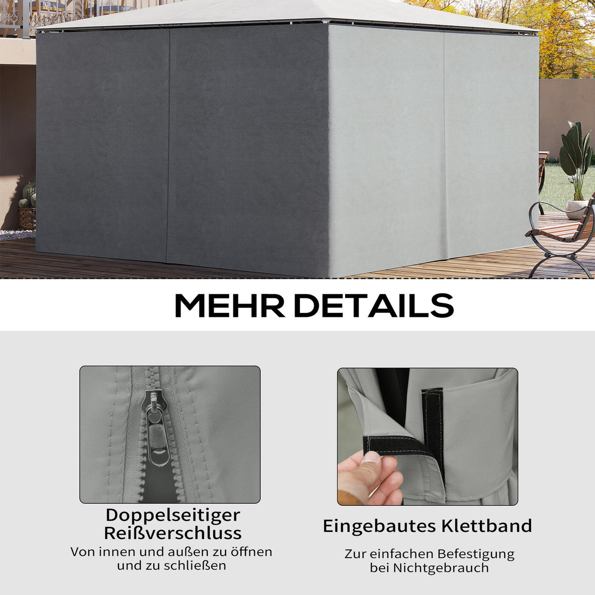 4 Side Panels For 3X4 M Gazebo With Hooks Side Walls For Garden Gazebo Party Tent Polyester Light Gray 352 X 205 Cm