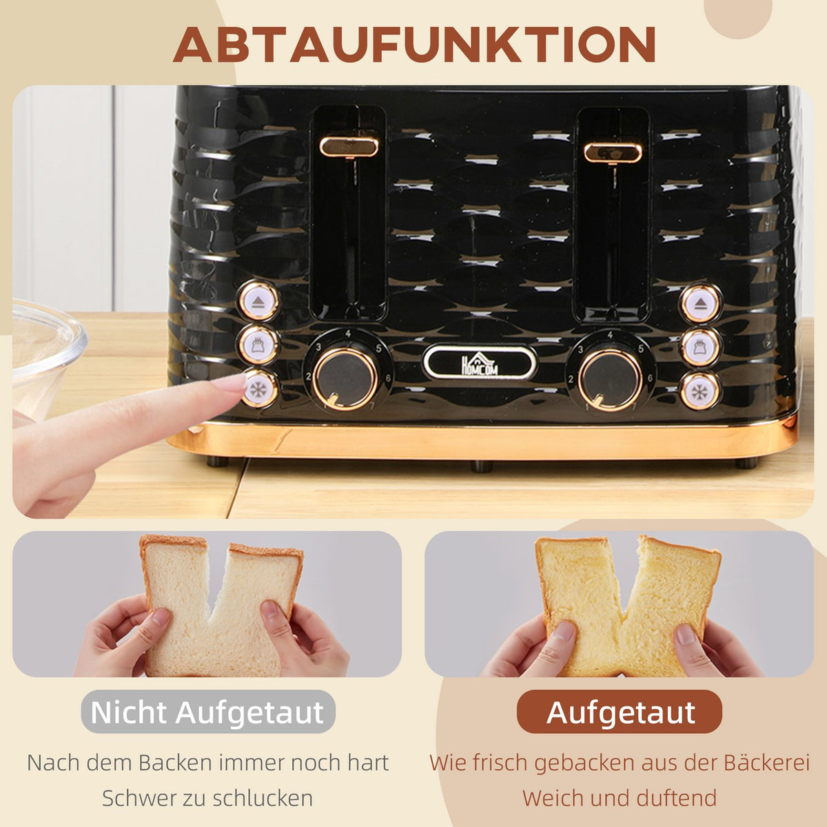 4-Slice Toaster, Wave Design, Multi-Function, Black