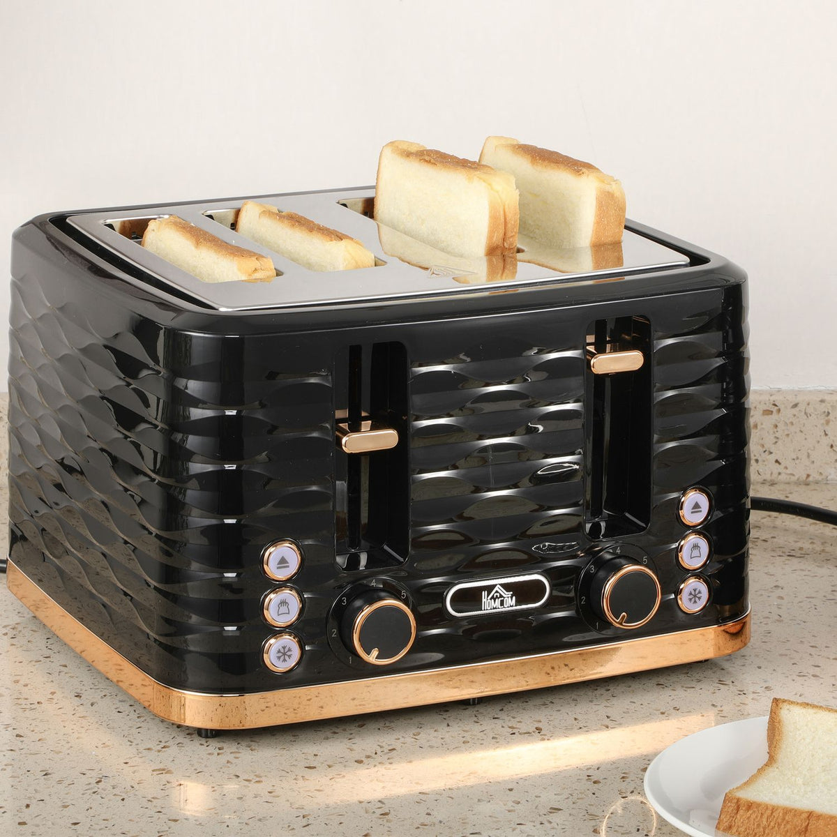 4-Slice Toaster, Wave Design, Multi-Function, Black