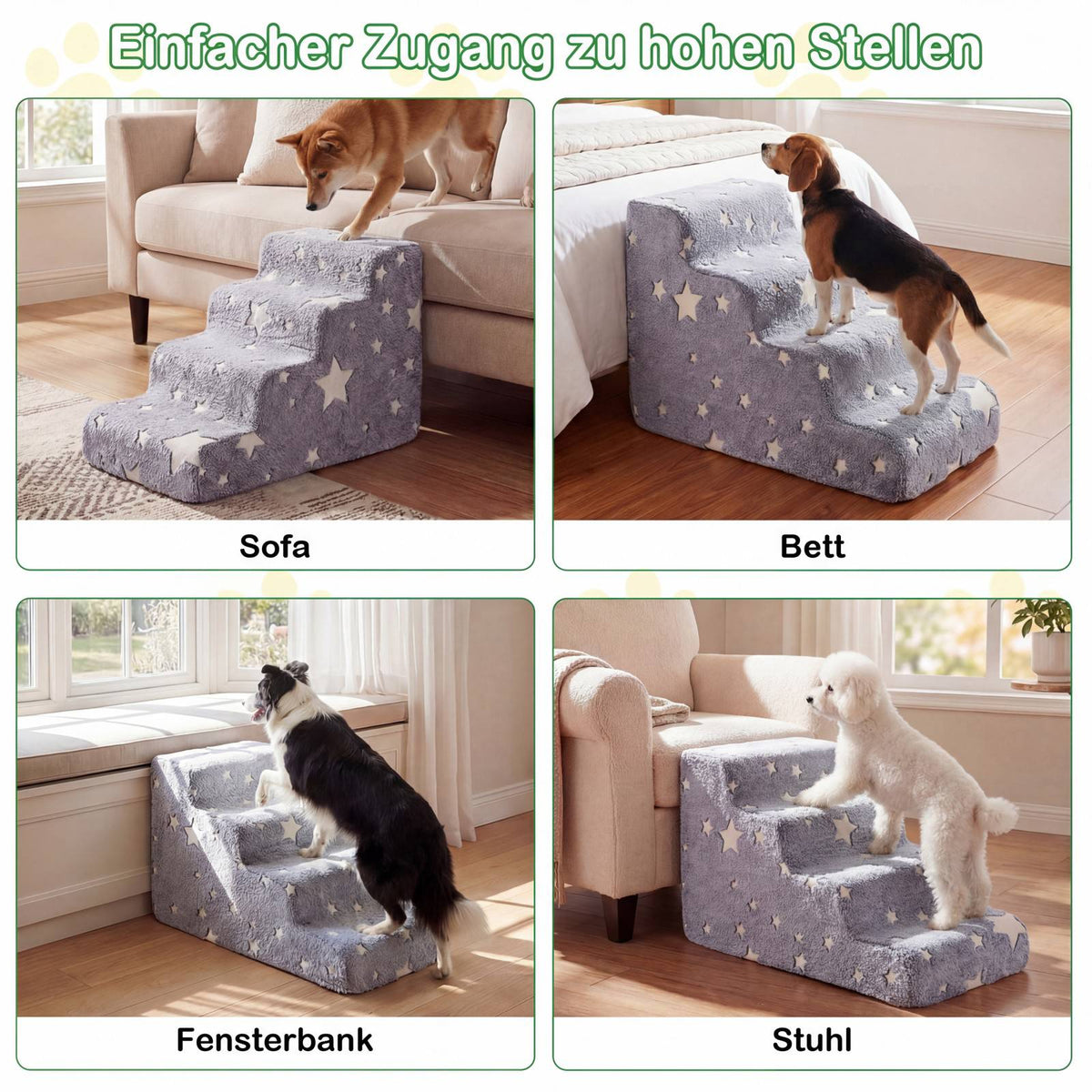 4-Step Foam Pet Stairs with Washable Flannel Cover, Gray