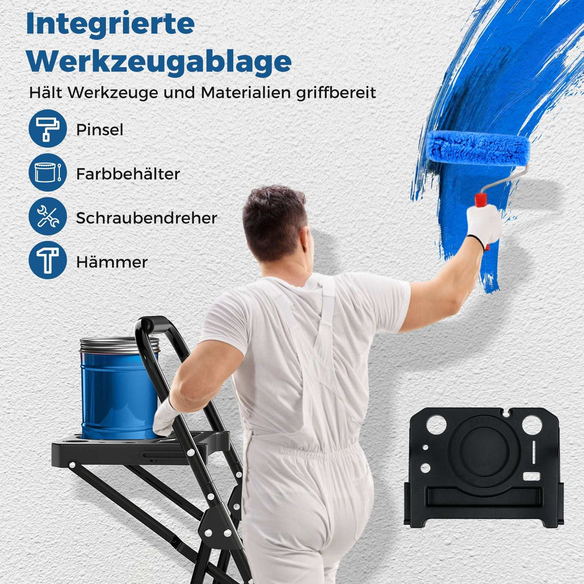 4-Step Folding Ladder with Tool Tray, Non-Slip Pedals