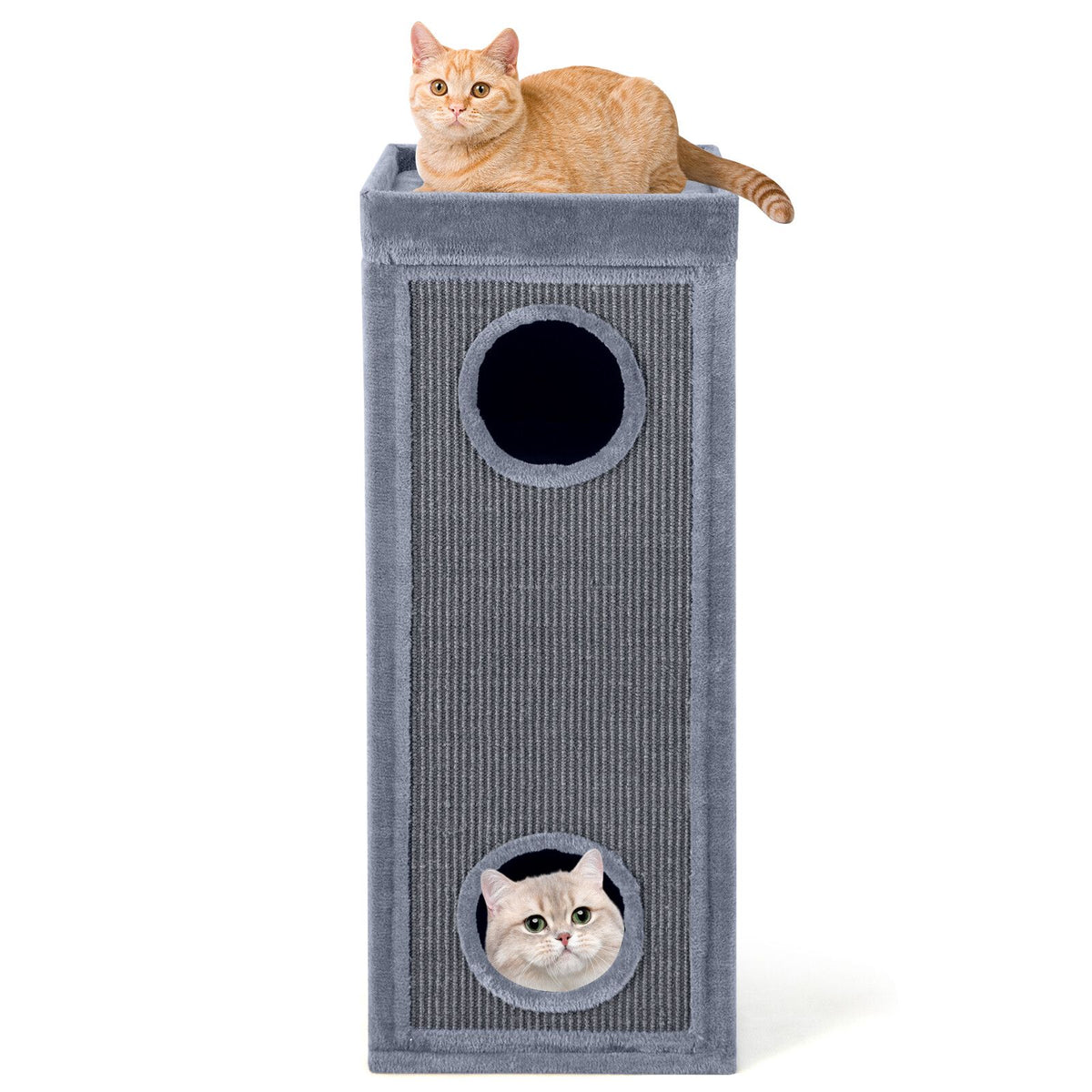 4-Story Cat Condo with Scratching Posts, Light Grey