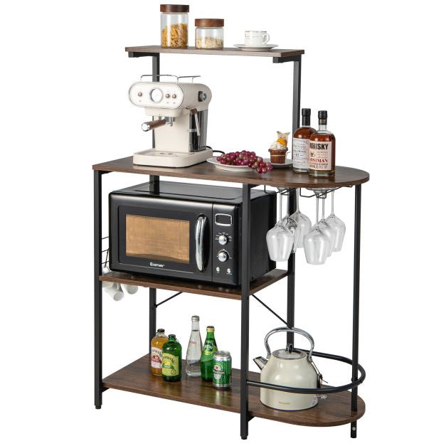 4-Tier Bakers Rack with Stemware Rack and 6 S-Hooks