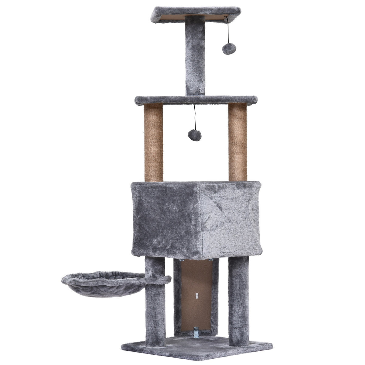 4-Tier Cat Tree With Hanging Bed, Play Balls, Sisal Column, Gray, 40X40X124Cm