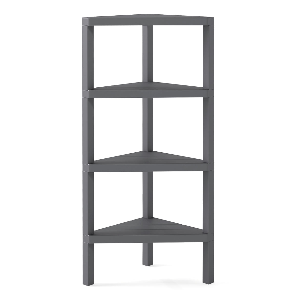 4-Tier Corner Bookshelf with Open Slatted Shelves, Grey