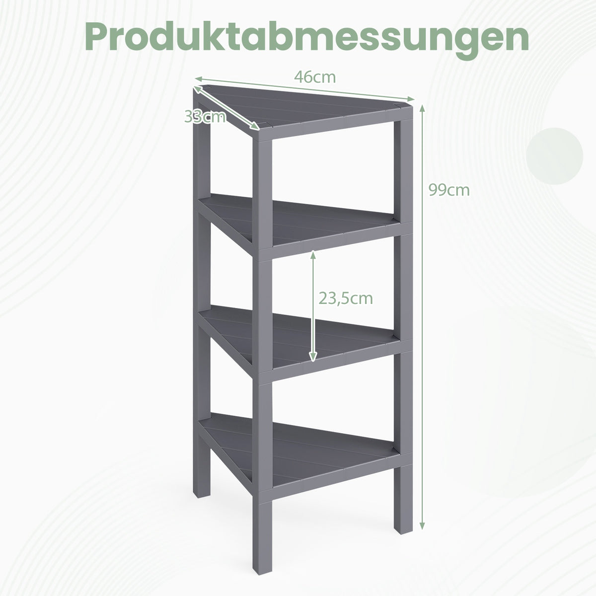 4-Tier Corner Bookshelf with Open Slatted Shelves, Grey