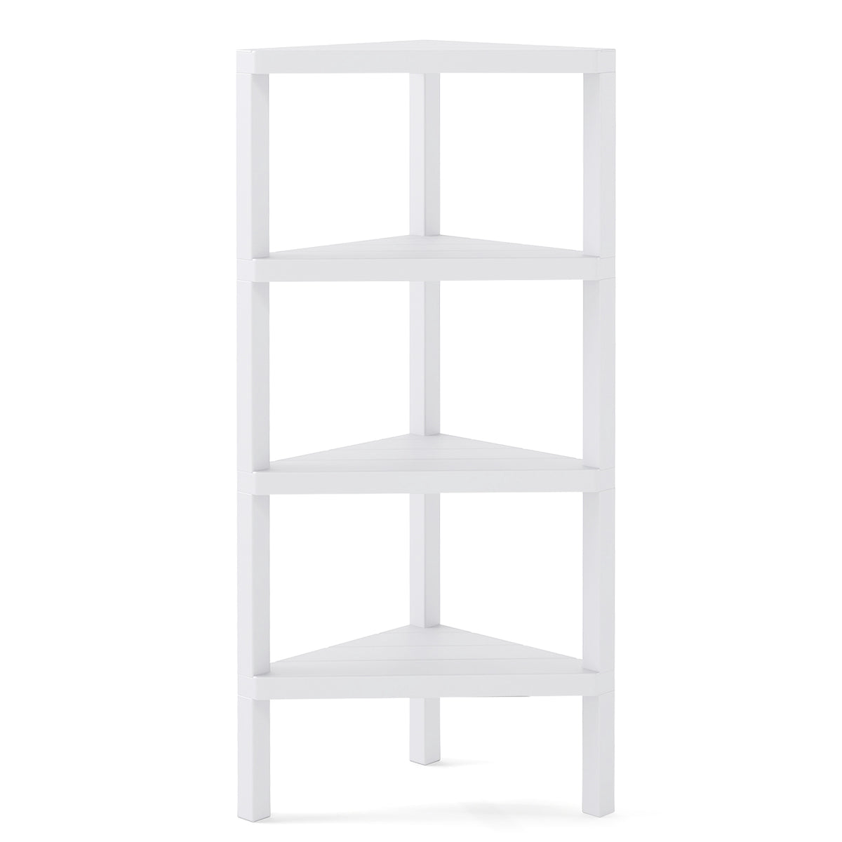 4-Tier Corner Bookshelf with Open Slatted Shelves, White