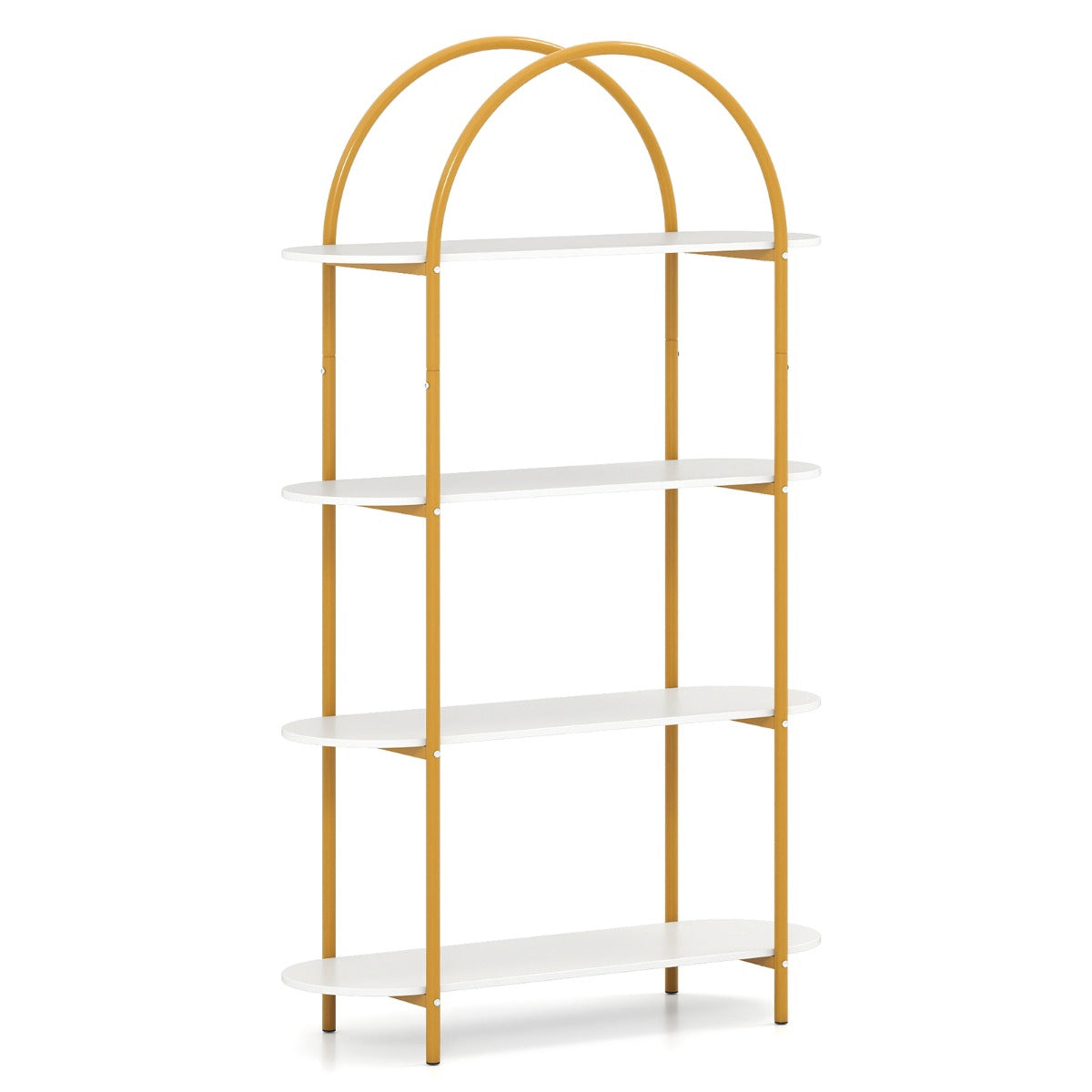 4-Tier Curved Bookshelf with Metal Frame and Wood Shelves