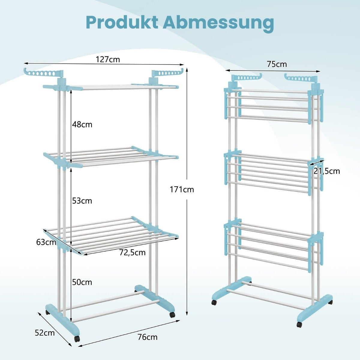 4-Tier Foldable Clothes Drying Rack with Wheels