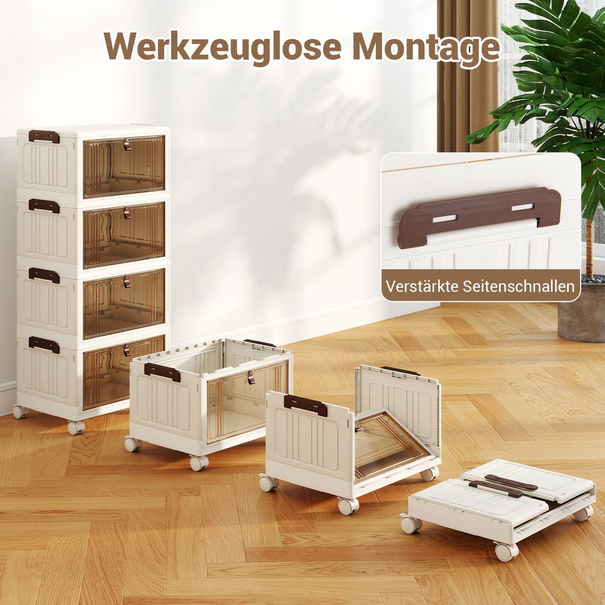 4-Tier Foldable Shoe Storage Box with Wheels, White