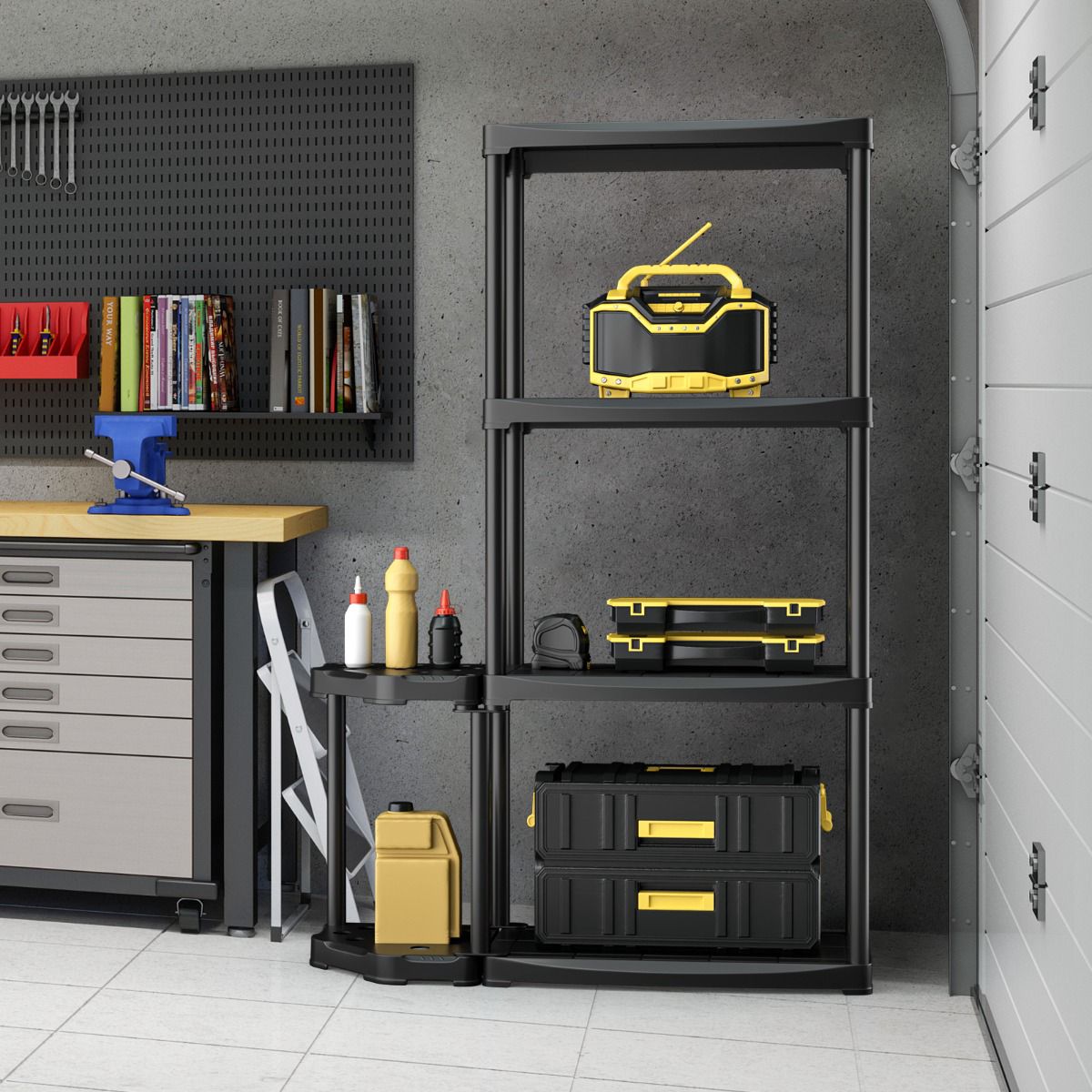 4-Tier Garage Storage Shelf with Tool Organizer – 176 lb