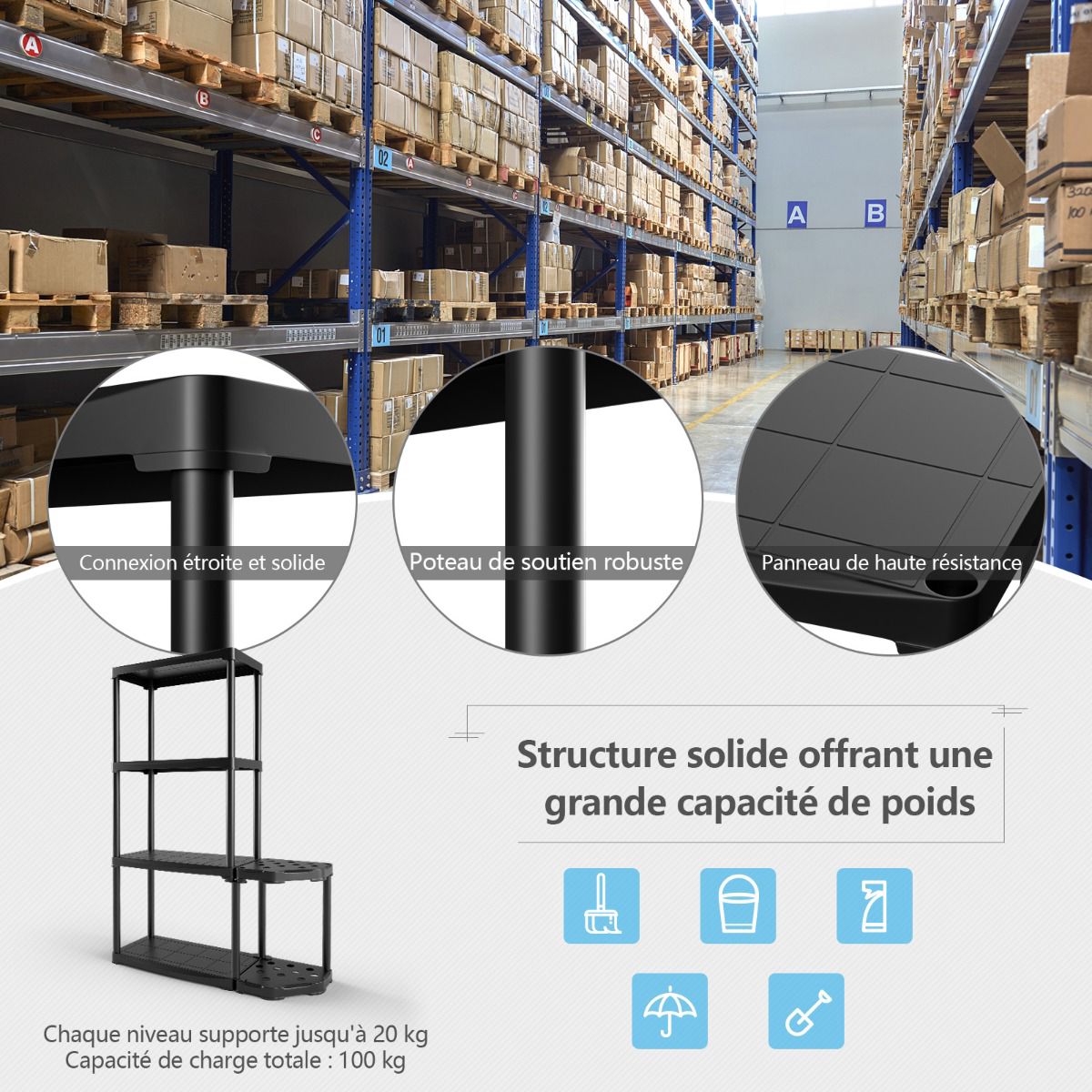 4-Tier Garage Storage Shelf with Tool Organizer – 176 lb