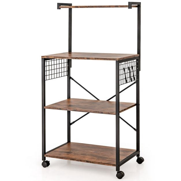 4-Tier Kitchen Baker's Rack With Wheels and Hooks