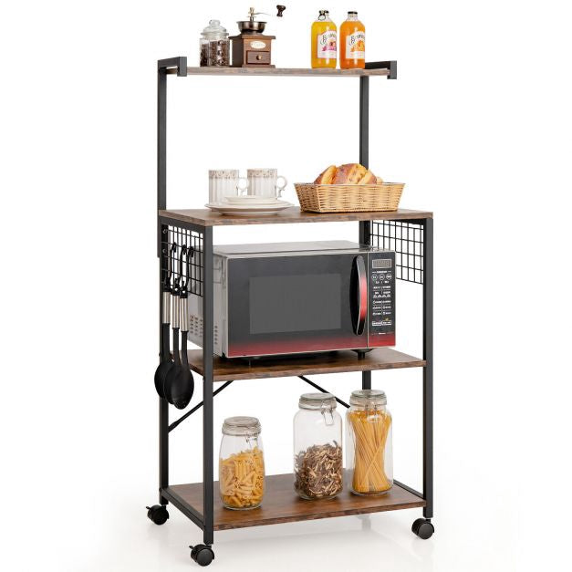 4-Tier Kitchen Baker's Rack With Wheels and Hooks