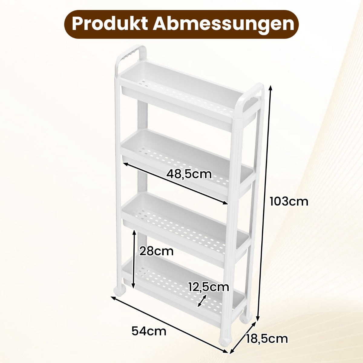 4-Tier Narrow Rolling Kitchen Cart with Handles, White
